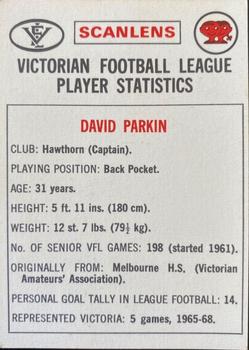 1974 Scanlens VFL #16 David Parkin Back